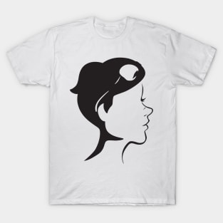 Girl with sun glasses and a  orca whale optical illusion T-Shirt